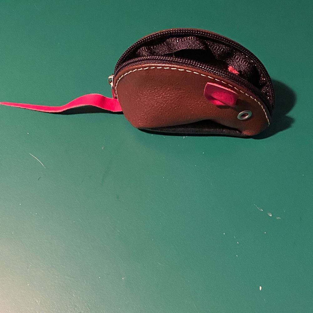 Brown Leather Mouse with Pink Ears & Tail Coin Purse
